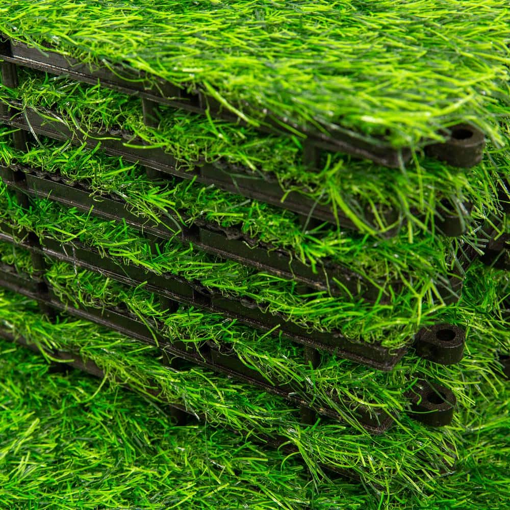 Pro Space 12 in. x 12 in. Square Interlocking Flooring Tiles Tufted Grass Green (30-Pack)
