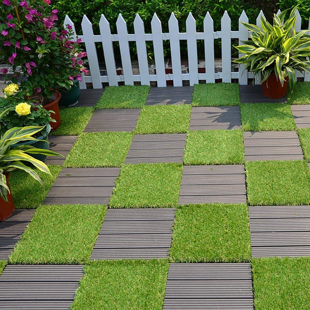 Pro Space 12 in. x 12 in. Square Interlocking Flooring Tiles Tufted Grass Green (30-Pack)