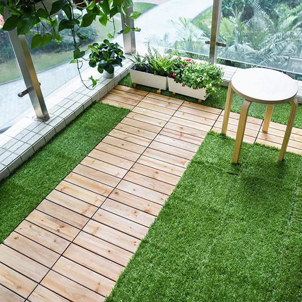 Pro Space 12 in. x 12 in. Square Interlocking Flooring Tiles Tufted Grass Green (30-Pack)