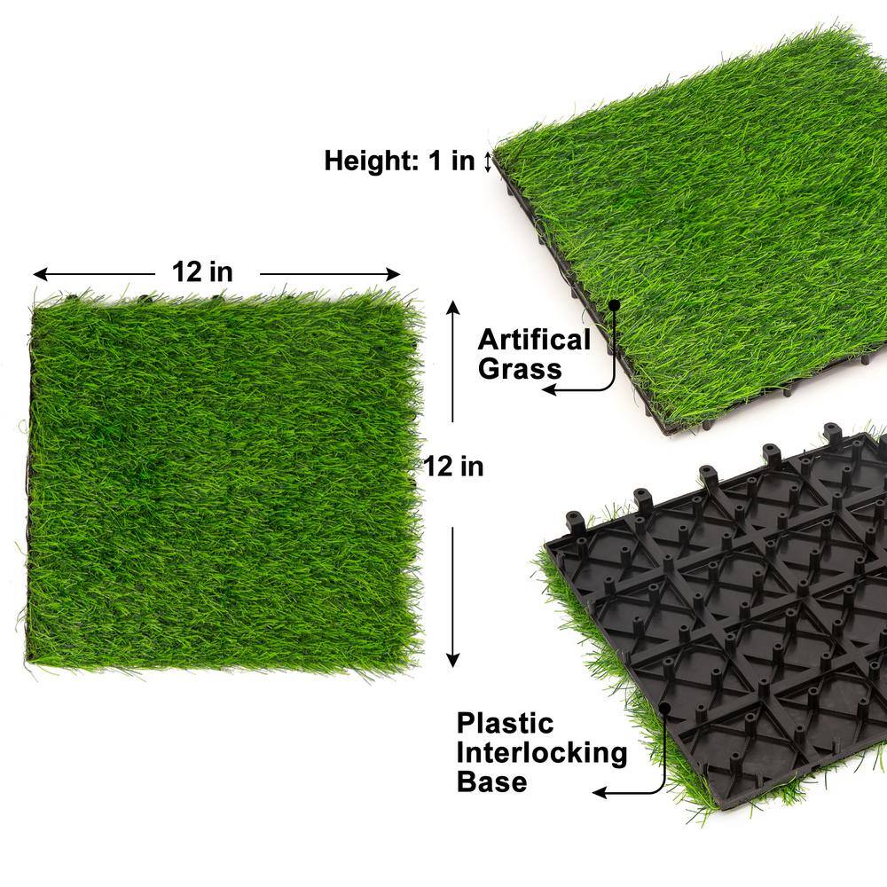 Pro Space 12 in. x 12 in. Square Interlocking Flooring Tiles Tufted Grass Green (30-Pack)