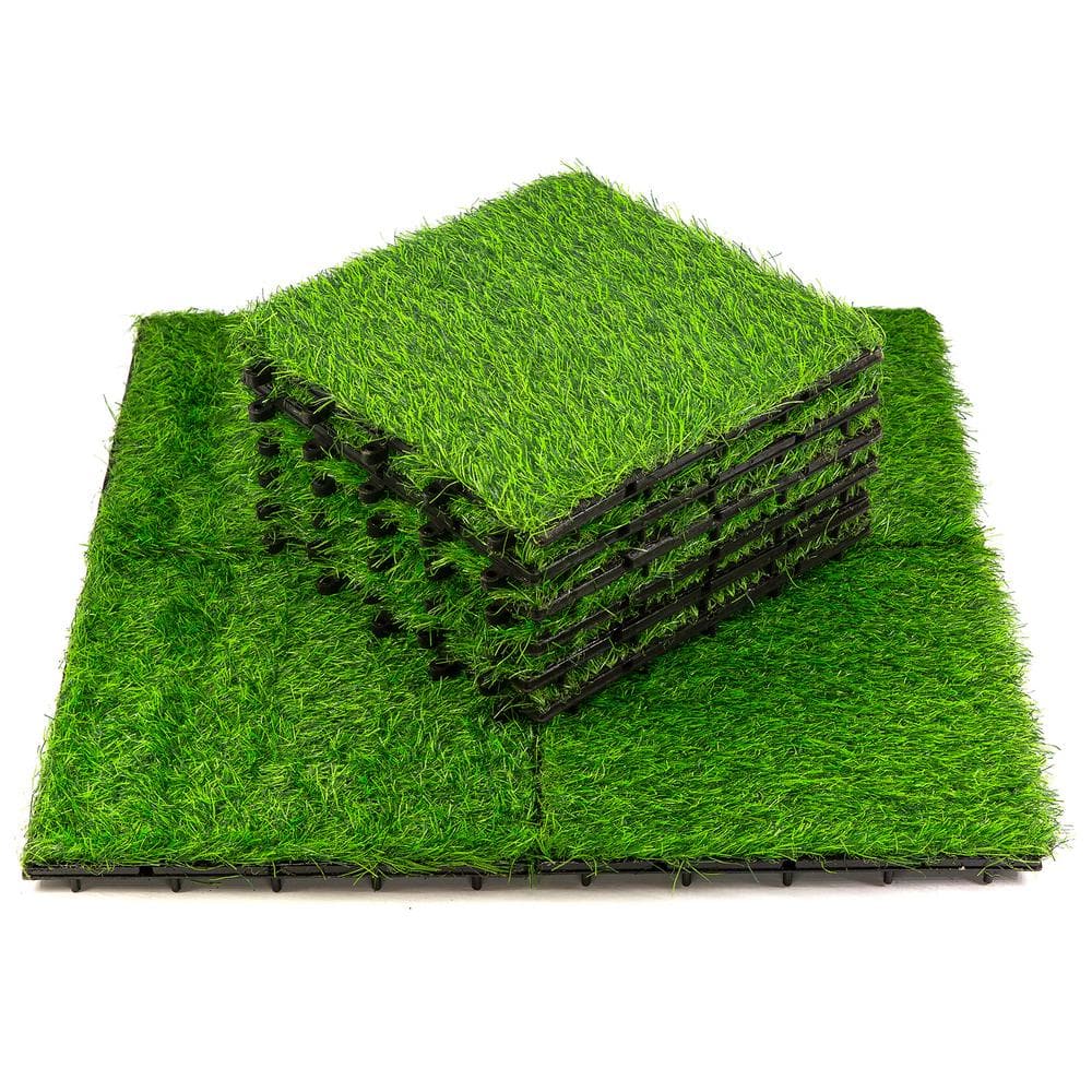Pro Space 12 in. x 12 in. Square Interlocking Flooring Tiles Tufted Grass Green (30-Pack)