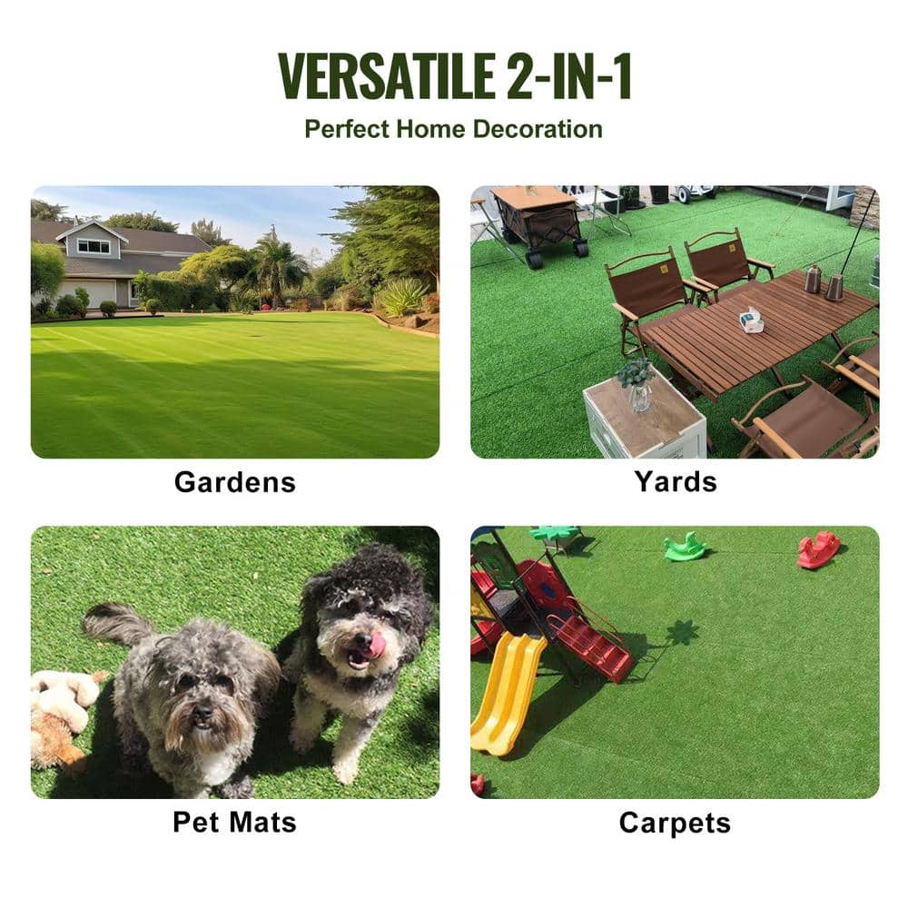 SKYSHALO Artificial Grass 5 ft. x 10 ft. Green Artificial Grass Runner Rug Turf 1.38 in. Door Mat Outdoor Patio Lawn Decoration