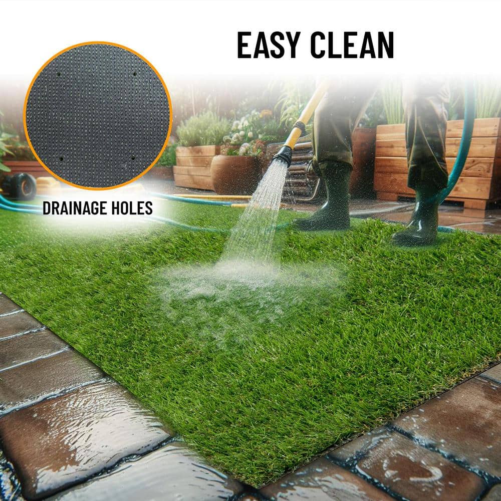 Sweet Home Stores Meadowland Collection Waterproof Solid Indoor/Outdoor 7 ft. x 12 ft. Green Artificial Grass Area Rug