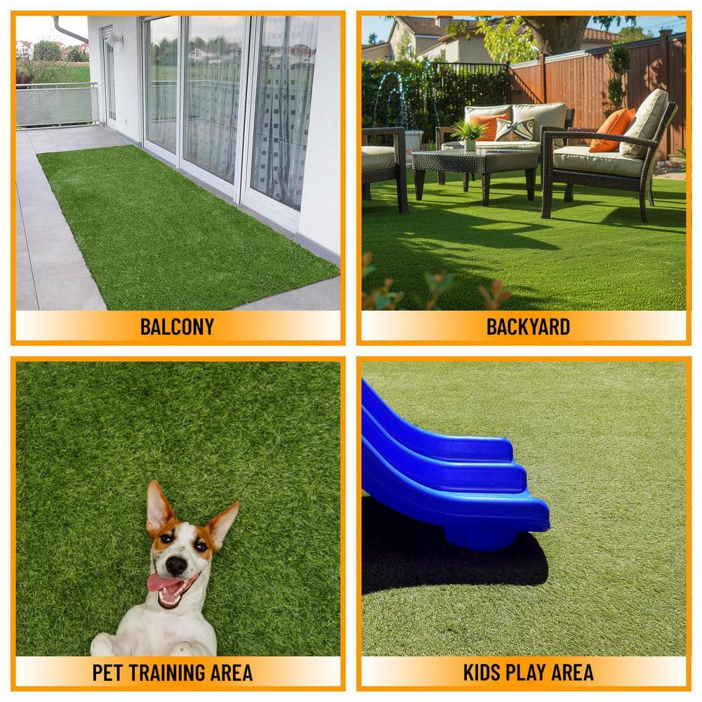 Sweet Home Stores Meadowland Collection Waterproof Solid Indoor/Outdoor 7 ft. x 12 ft. Green Artificial Grass Area Rug