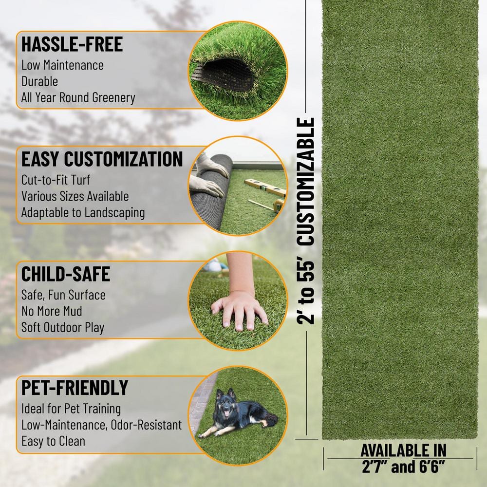 Sweet Home Stores Meadowland Collection Waterproof Solid Indoor/Outdoor 7 ft. x 12 ft. Green Artificial Grass Area Rug