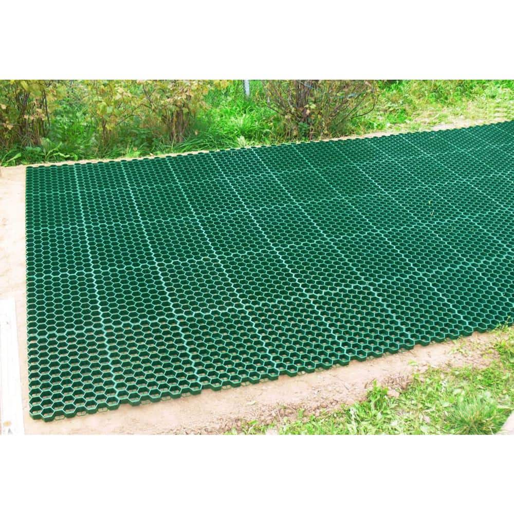Techno Earth 19.7 in. x 19.7 in. x 1.9 in. Green Permeable Plastic Grass Pavers for Parking Lots, Driveways (4 Pieces/11 sq.ft.)