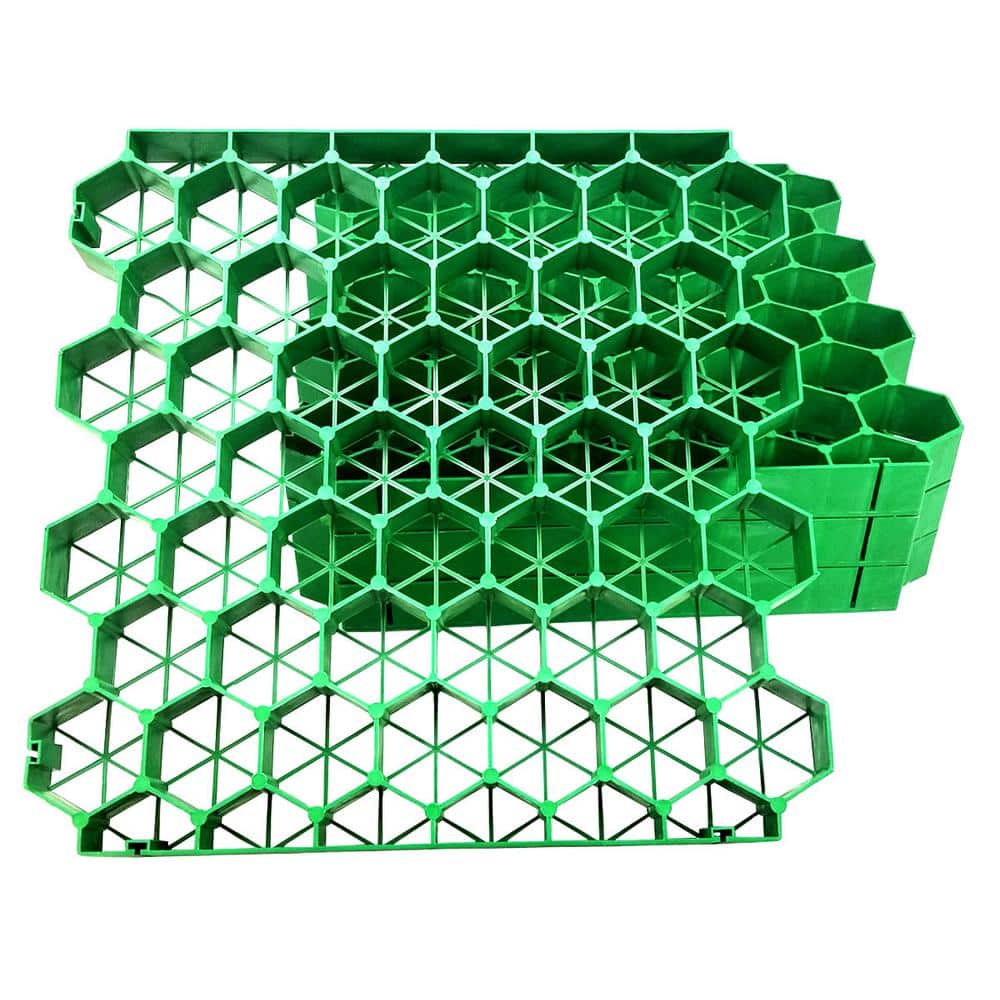 Techno Earth 19.7 in. x 19.7 in. x 1.9 in. Green Permeable Plastic Grass Pavers for Parking Lots, Driveways (4 Pieces/11 sq.ft.)