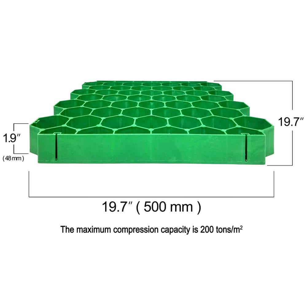 Techno Earth 19.7 in. x 19.7 in. x 1.9 in. Green Permeable Plastic Grass Pavers for Parking Lots, Driveways (4 Pieces/11 sq.ft.)