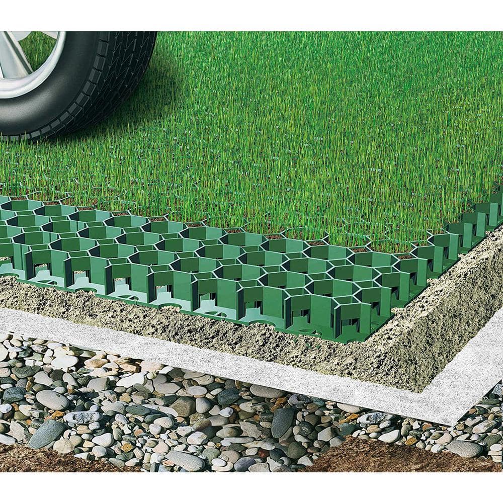 Techno Earth 19.7 in. x 19.7 in. x 1.9 in. Green Permeable Plastic Grass Pavers for Parking Lots, Driveways (4 Pieces/11 sq.ft.)