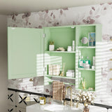 Tileon 28.85 in. W x 28 in. H Rectangular Wood Medicine Cabinet with Mirror Storage Cabinet in Green