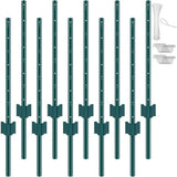VEVOR 3 ft. Fence Post, T-Post Heavy-Duty Metal Fence Posts, Sturdy Steel Fence Stakes for Garden Yard, Lawn, Green (10-Pack)