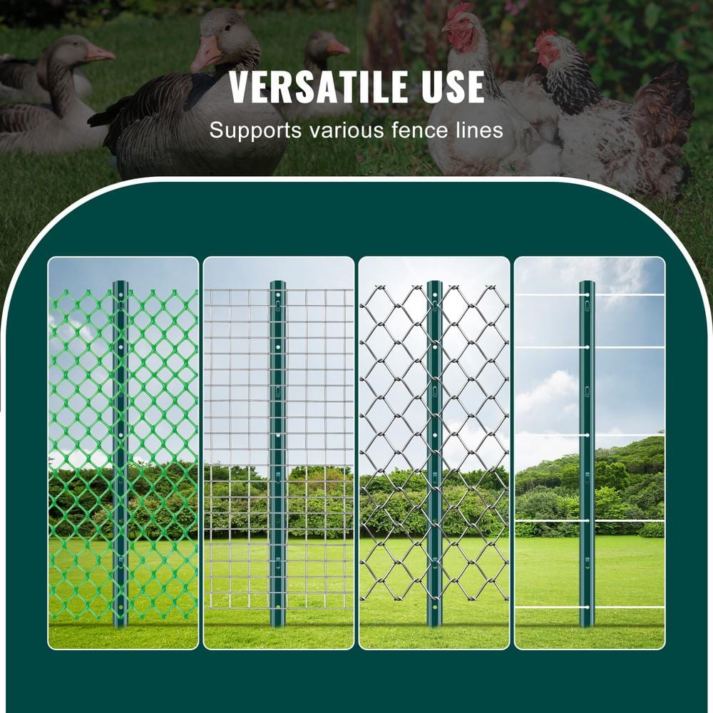 VEVOR 3 ft. Fence Post, T-Post Heavy-Duty Metal Fence Posts, Sturdy Steel Fence Stakes for Garden Yard, Lawn, Green (10-Pack)