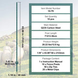 VEVOR 7 ft. Fence Post, T-Post Heavy-Duty Metal Fence Posts, Sturdy Steel Fence Stakes for Garden Yard, Lawn, Green (10-Pack)