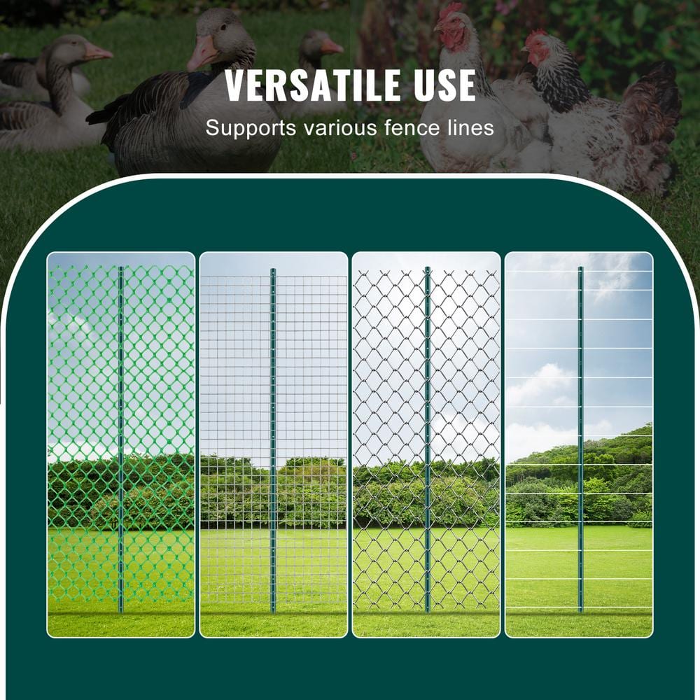 VEVOR 7 ft. Fence Post, T-Post Heavy-Duty Metal Fence Posts, Sturdy Steel Fence Stakes for Garden Yard, Lawn, Green (10-Pack)