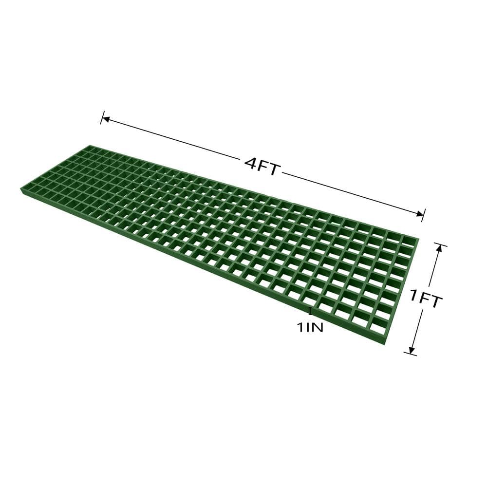 Wellco 1.5 in. x 1.5 in. x 1 in., 1 ft. x 4 ft., Fiberglass Molded Grating Composite for Outdoor Drain Cover Deck Tile in Green