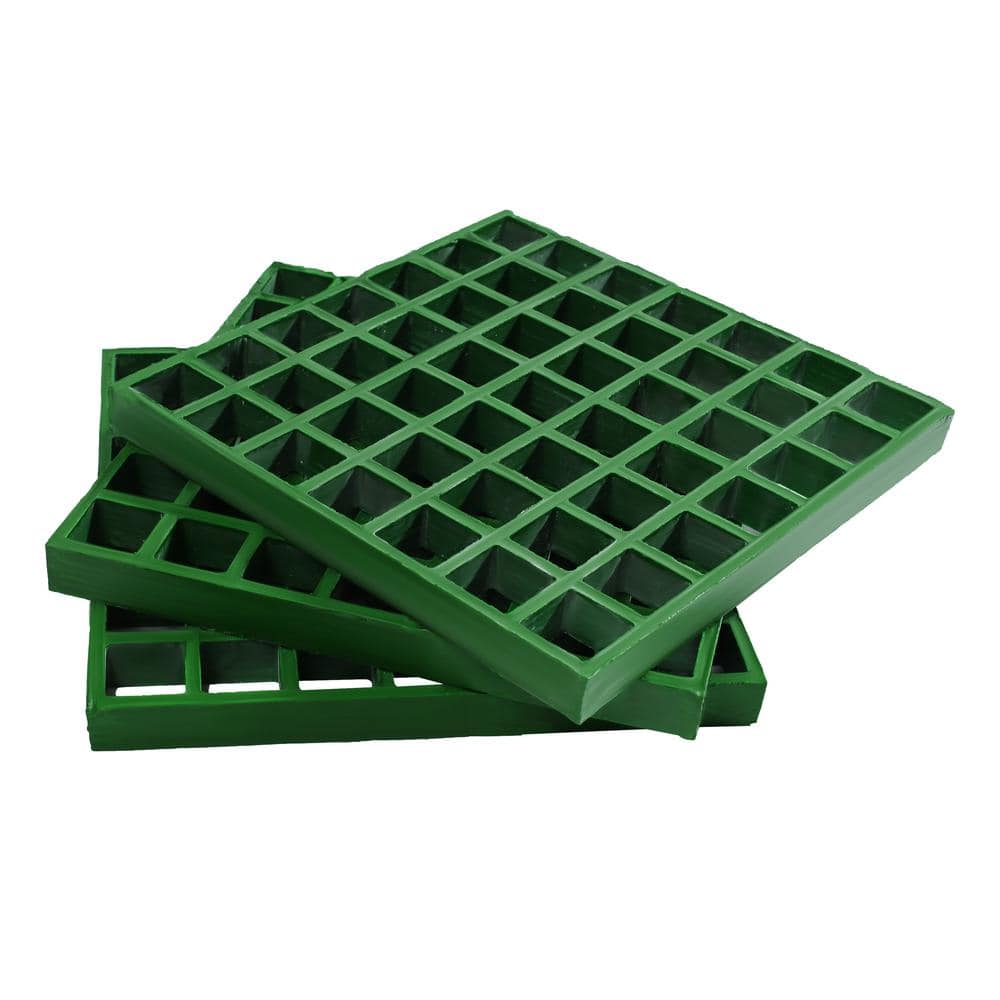 Wellco 10.6 in. x 10.6 in. x 1 in. Green Fiberglass Molded Grating, Paver,1.5 in. x 1.5 in. x 1 in. (4-Pack)
