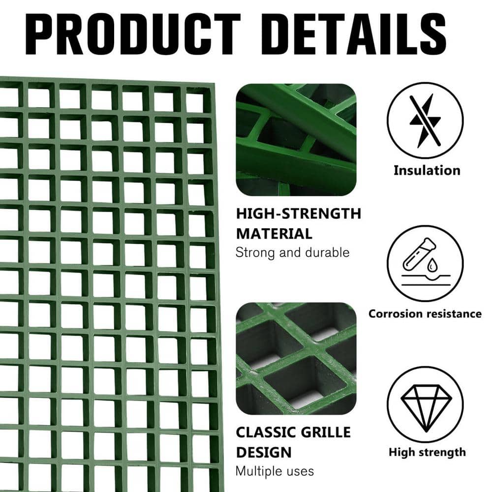 Wellco 10.6 in. x 10.6 in. x 1 in. Green Fiberglass Molded Grating, Paver,1.5 in. x 1.5 in. x 1 in. (4-Pack)