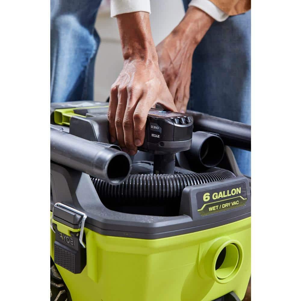 RYOBI ONE+ 18V Cordless 6 Gal. Wet Dry Vacuum Kit with 4.0 Ah Battery, Charger, and7 ft. x 1-7/8 in. Replacement Hose