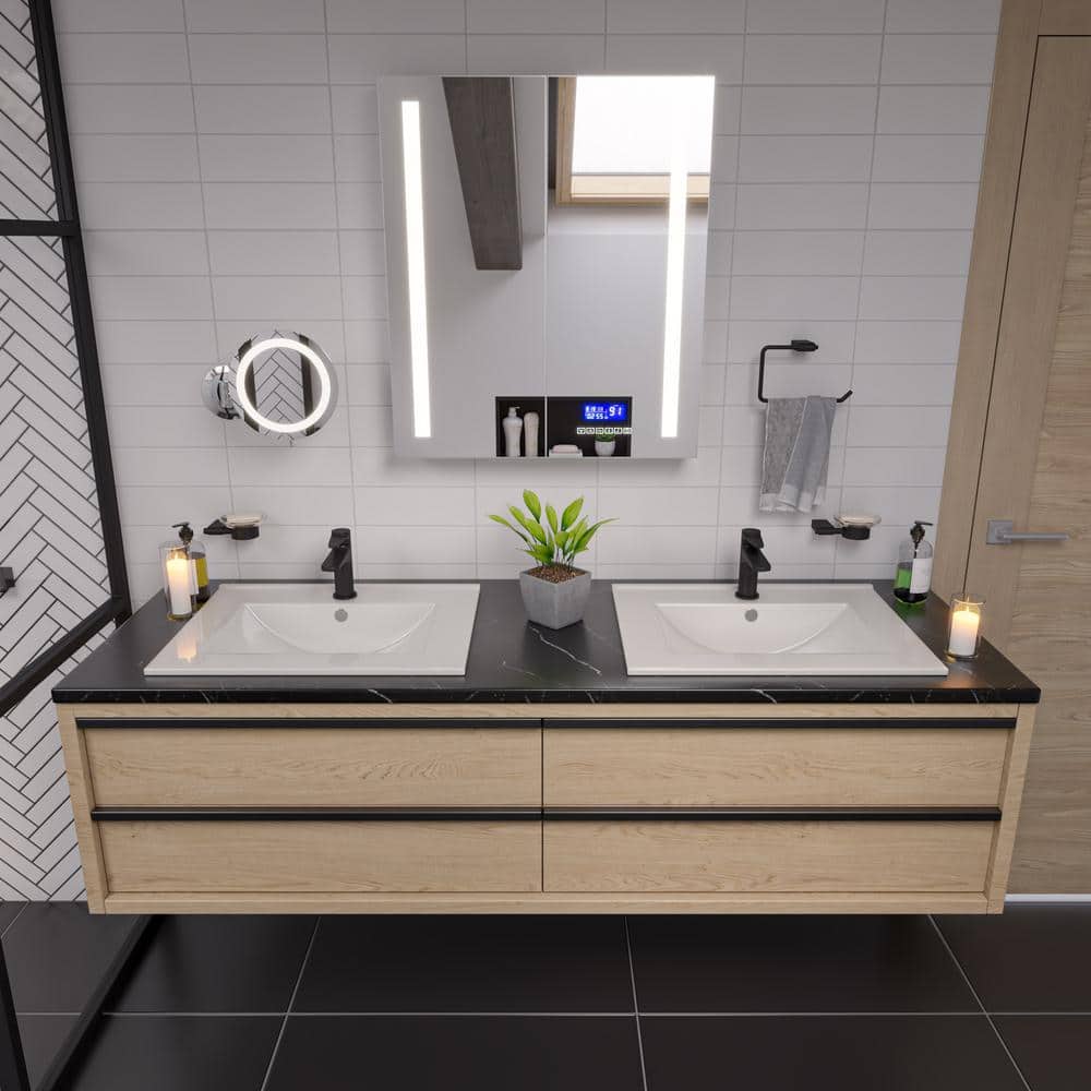 ALFI BRAND 26 in. W x 30 in. H Frameless Recessed or Surface Mount Medicine Cabinet with LED Light and Bluetooth