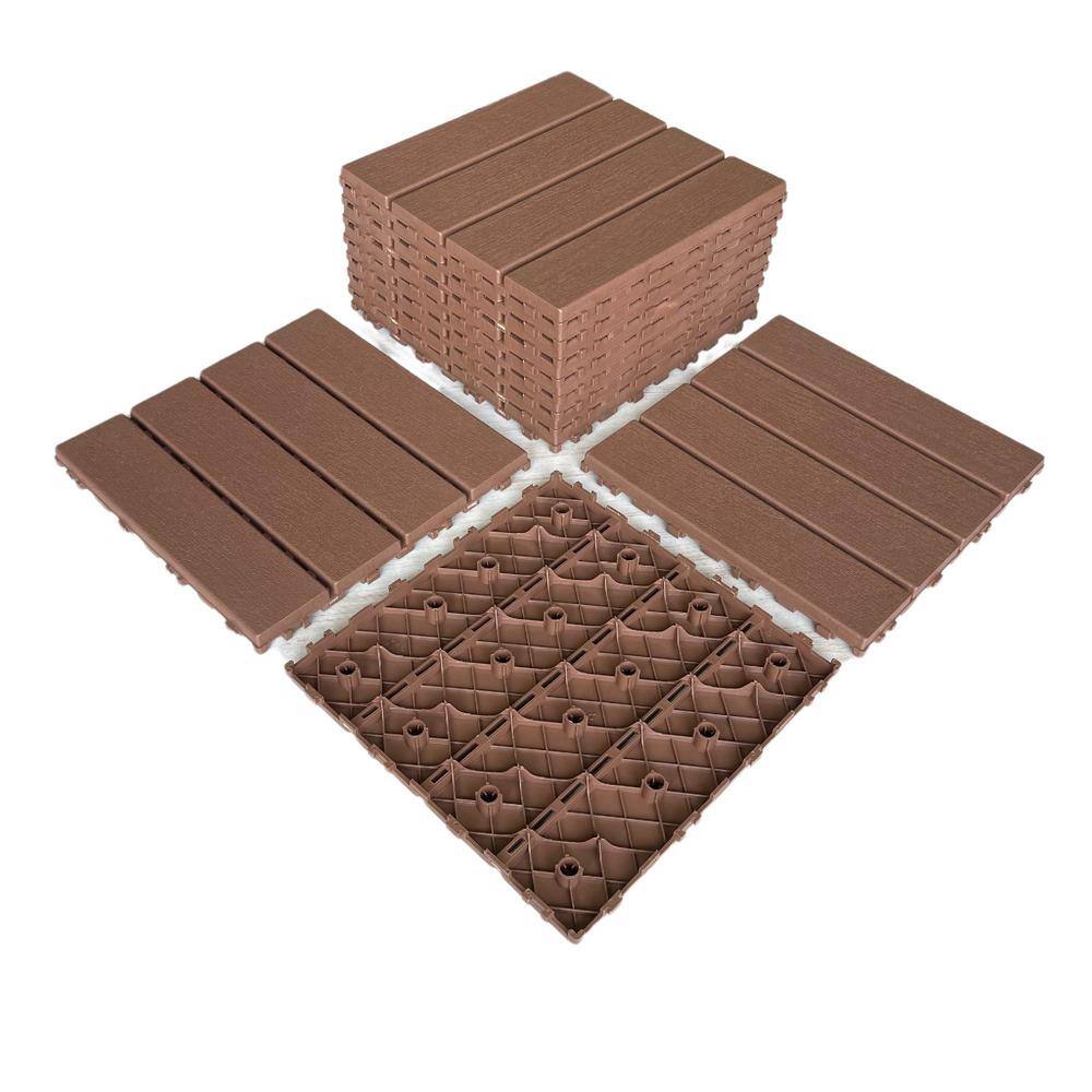 1 ft. x 1 ft. Polypropylene Deck Tile in Dark Brown (44-Piece)
