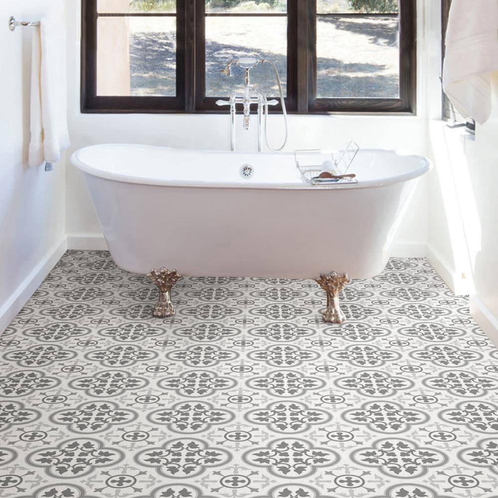 FloorPops Remy Peel and Stick Floor Tiles, 12 in. x 12 in., Grey Pattern, 20 Tiles (20 sq. ft.)