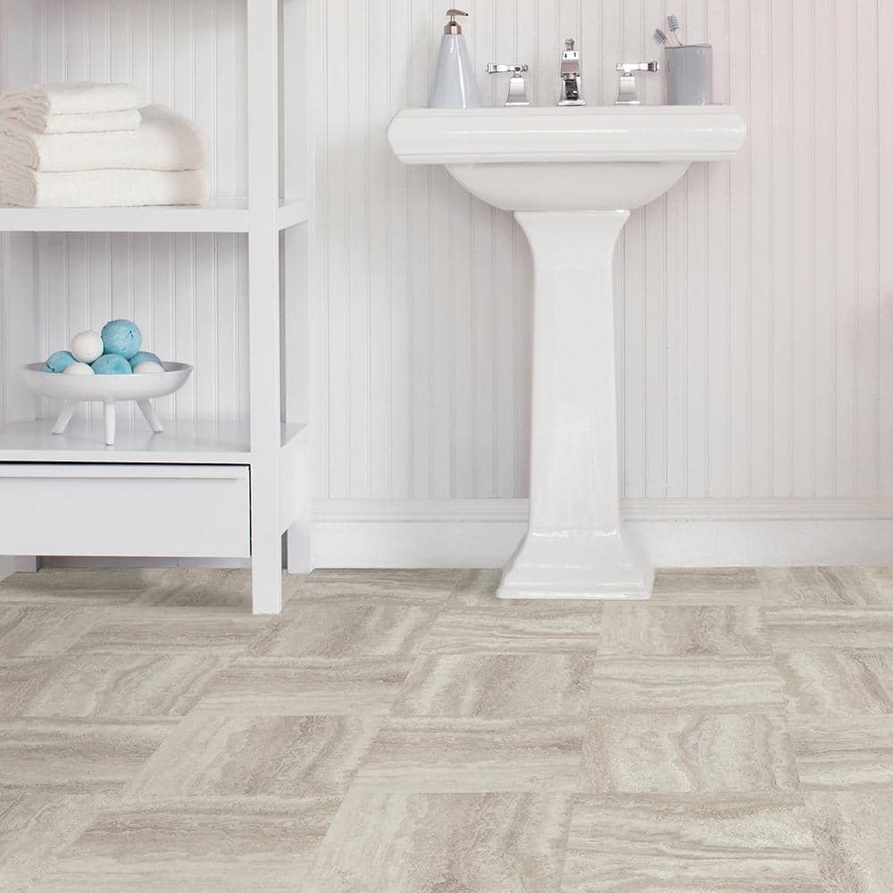 FloorPops Platinum Peel and Stick Vinyl Floor Tiles, Grey Marble Look, 12 in. x 12 in. — 20 Tiles (20 sq. ft./Case)