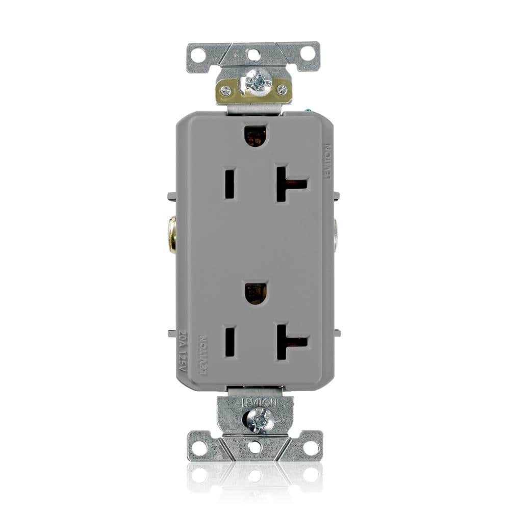 Leviton Decora Plus 20 Amp Industrial Grade Duplex Outlet, Gray