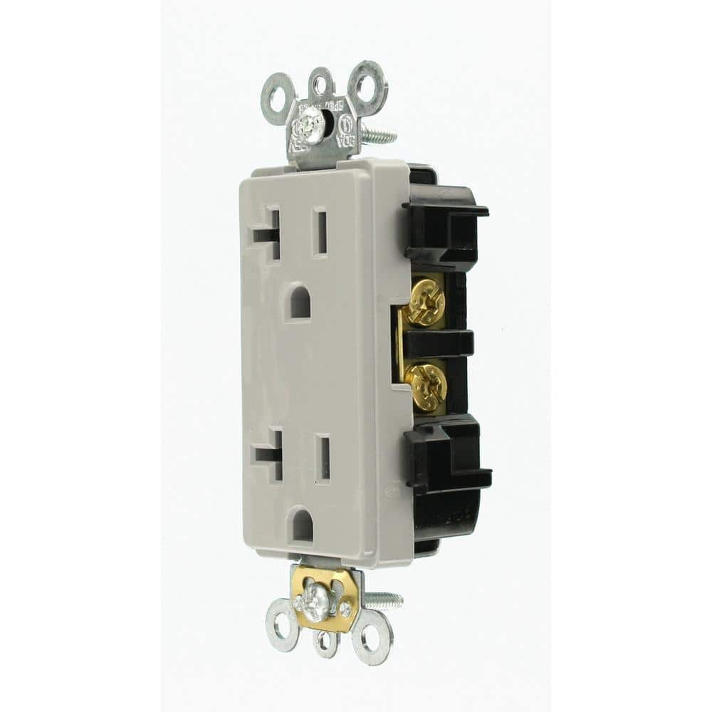 Leviton Decora Plus 20 Amp Industrial Grade Duplex Outlet, Gray
