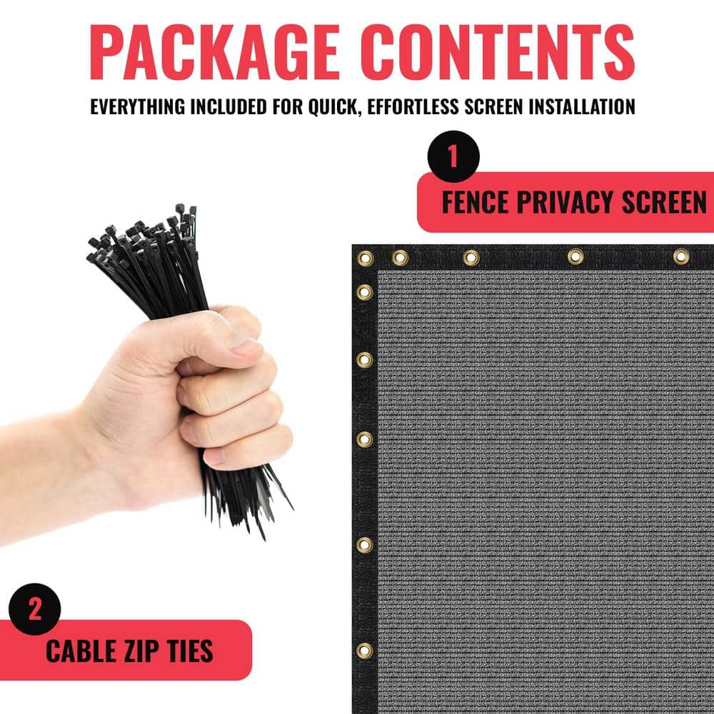 SEALTECH Ultra Heavy-Duty 200 GSM Privacy Fence Screen Grey 4 ft. x 10 ft. Non-Recycled Polyethylene 90% Cable Zip Ties
