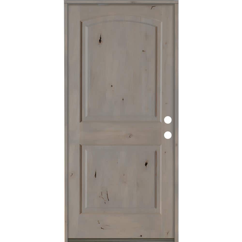 Krosswood Doors 30 in. x 80 in. Knotty Alder 2-Panel Left-Hand Inswing Grey Stain Wood Prehung Front Door