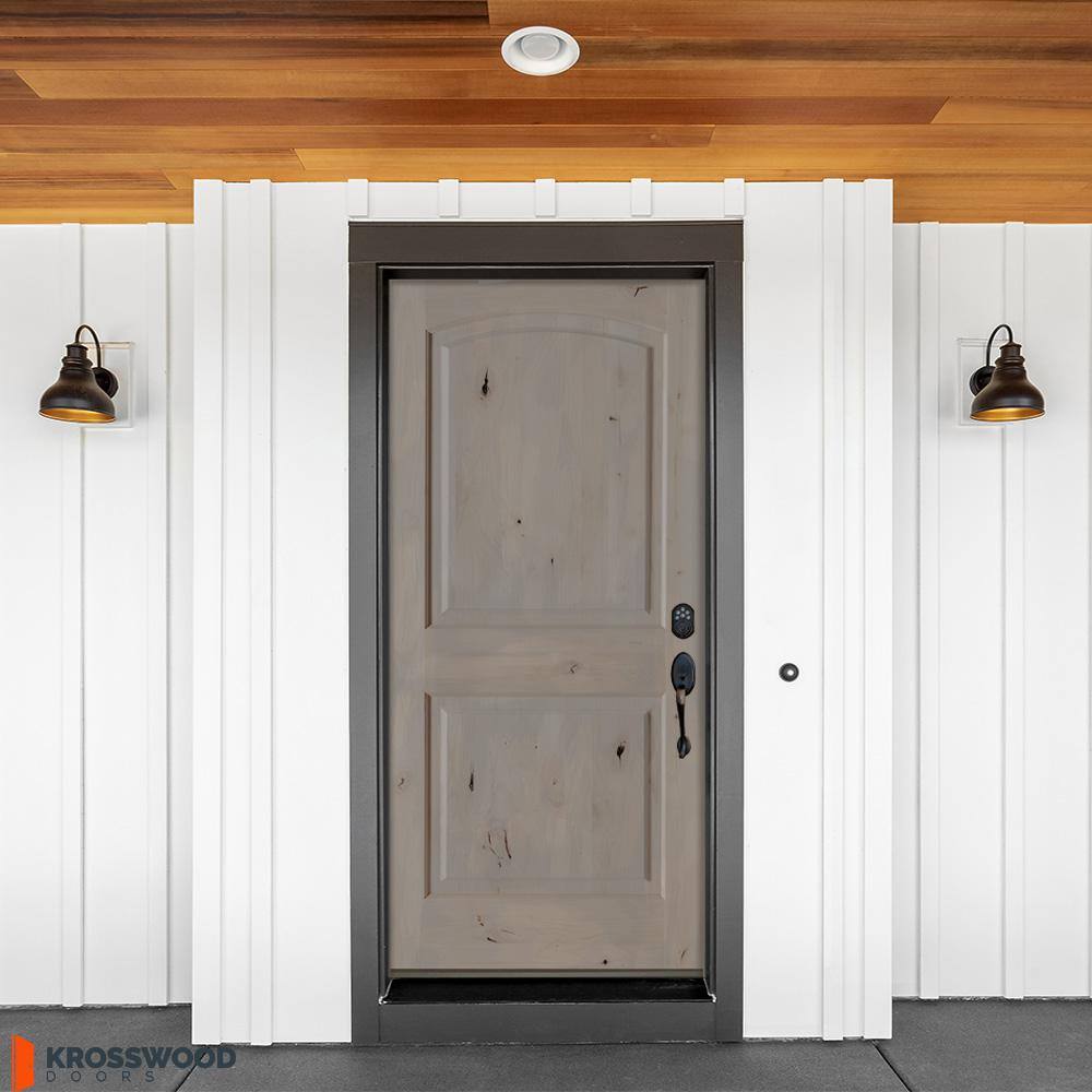 Krosswood Doors 30 in. x 80 in. Knotty Alder 2-Panel Left-Hand Inswing Grey Stain Wood Prehung Front Door