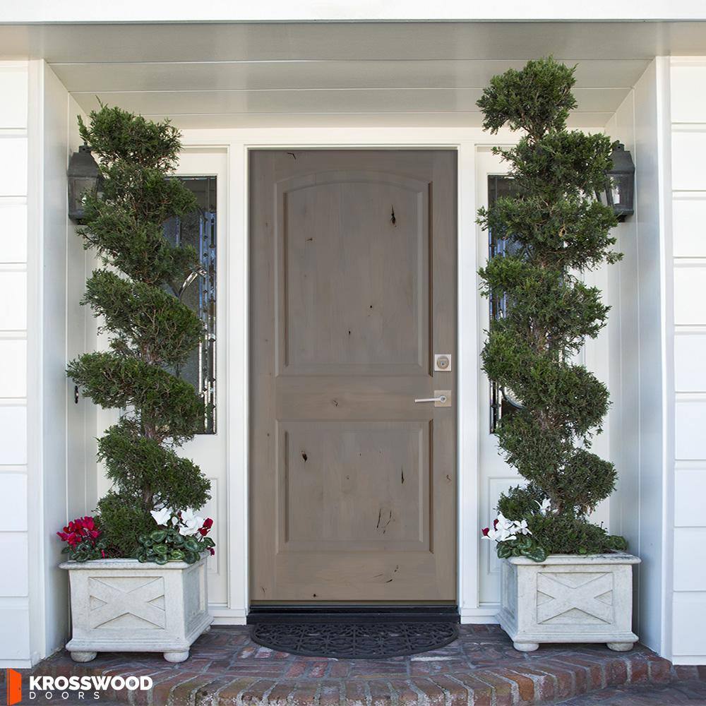 Krosswood Doors 36 in. x 80 in. Knotty Alder 2 Panel Left-Hand/Inswing Grey Stain Wood Prehung Front Door