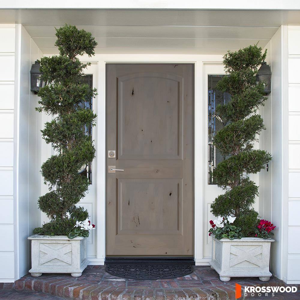 Krosswood Doors 36 in. x 80 in. Knotty Alder 2-Panel Right-Hand Inswing Grey Stain Wood Prehung Front Door