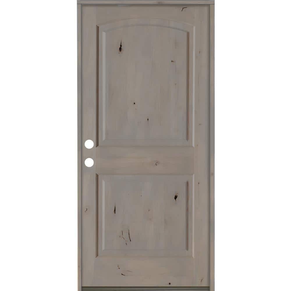 Krosswood Doors 36 in. x 80 in. Knotty Alder 2-Panel Right-Hand Inswing Grey Stain Wood Prehung Front Door