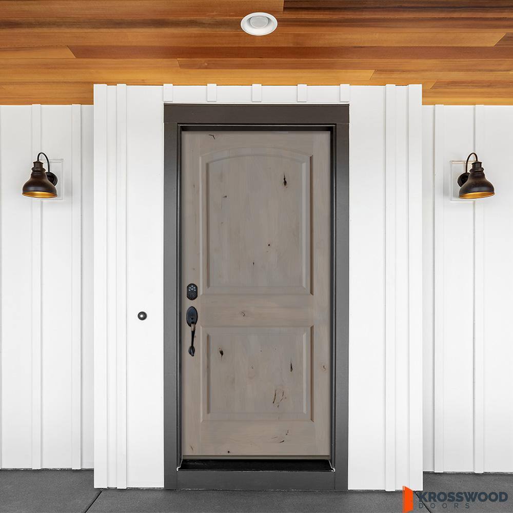 Krosswood Doors 36 in. x 80 in. Knotty Alder 2-Panel Right-Hand Inswing Grey Stain Wood Prehung Front Door