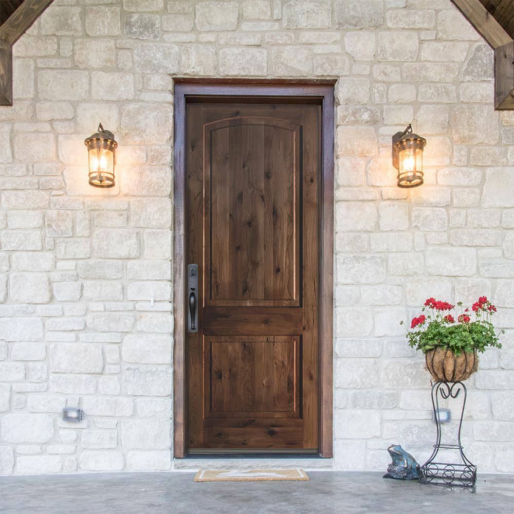Krosswood Doors 36 in. x 96 in. Knotty Alder 2-Panel Right-Hand/Inswing Grey Stain Wood Prehung Front Door