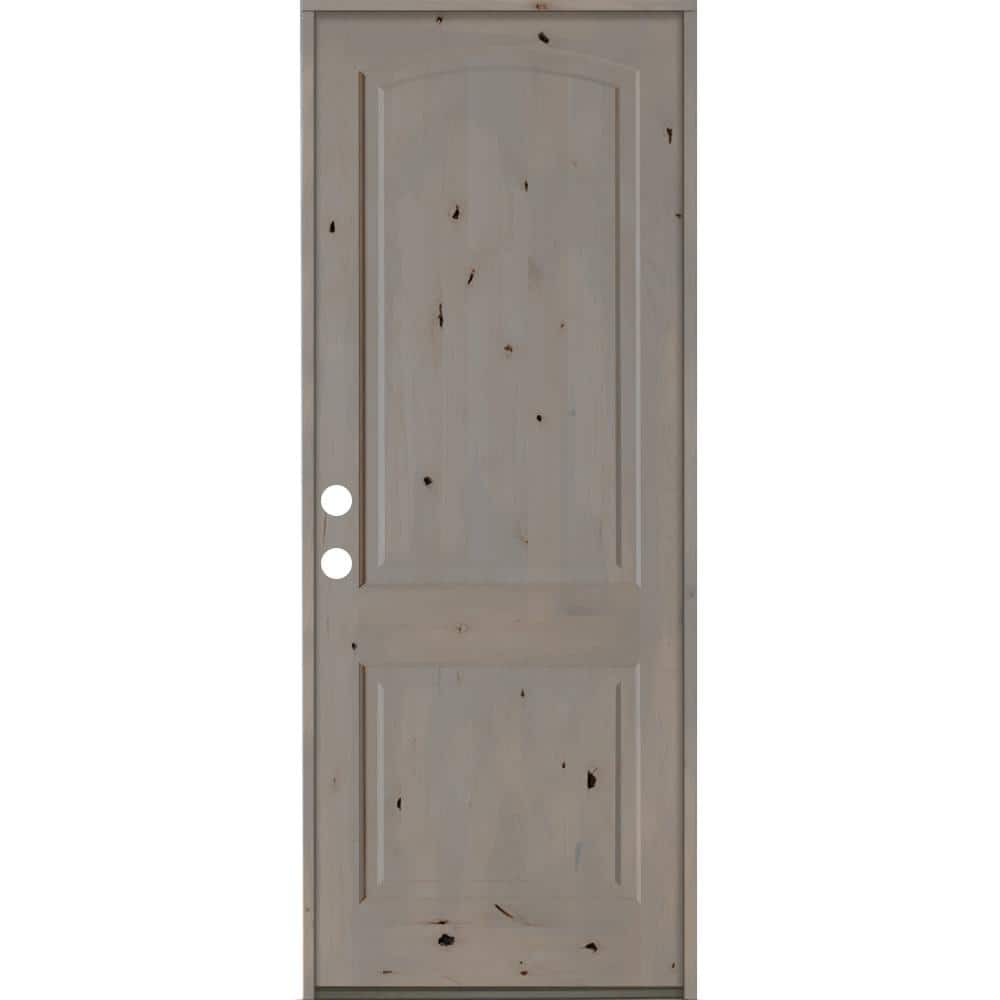 Krosswood Doors 36 in. x 96 in. Knotty Alder 2-Panel Right-Hand/Inswing Grey Stain Wood Prehung Front Door