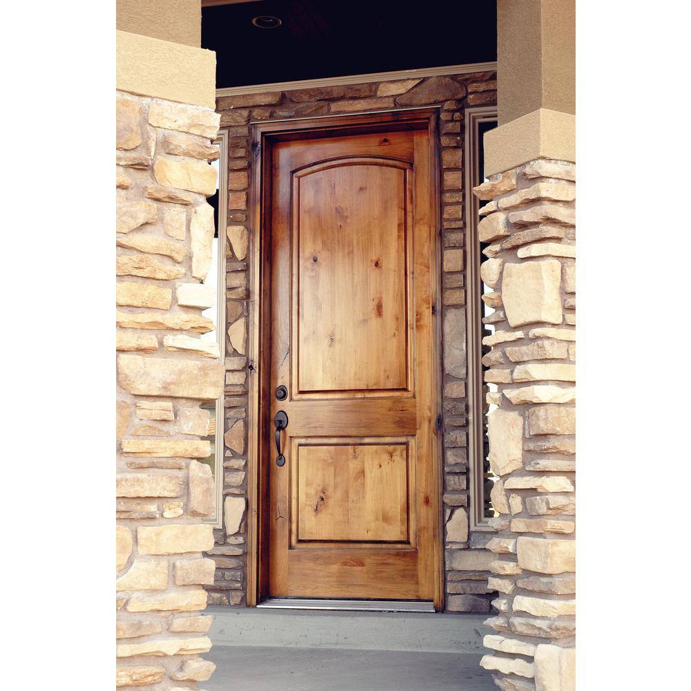 Krosswood Doors 36 in. x 96 in. Knotty Alder 2-Panel Right-Hand/Inswing Grey Stain Wood Prehung Front Door