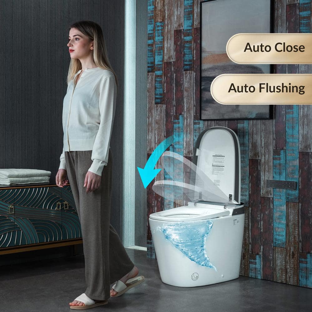 WOODBRIDGE Elongated ADA Smart Bidet Toilet - Grey, 1.28 GPF, Auto Open/Close, Clean Foam Dispenser