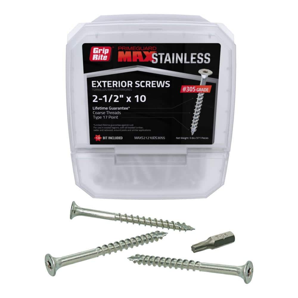 Grip-Rite #10 x 2-1/2 in. 305 Stainless Steel Star Drive Bugle Head Coarse Thread Deck Screws 5 lb. Box