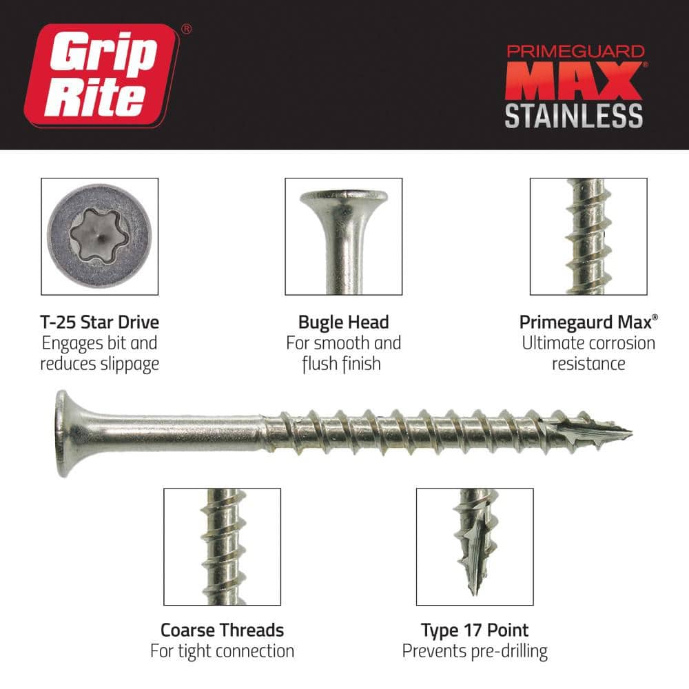 Grip-Rite #10 x 2-1/2 in. 305 Stainless Steel Star Drive Bugle Head Coarse Thread Deck Screws 5 lb. Box