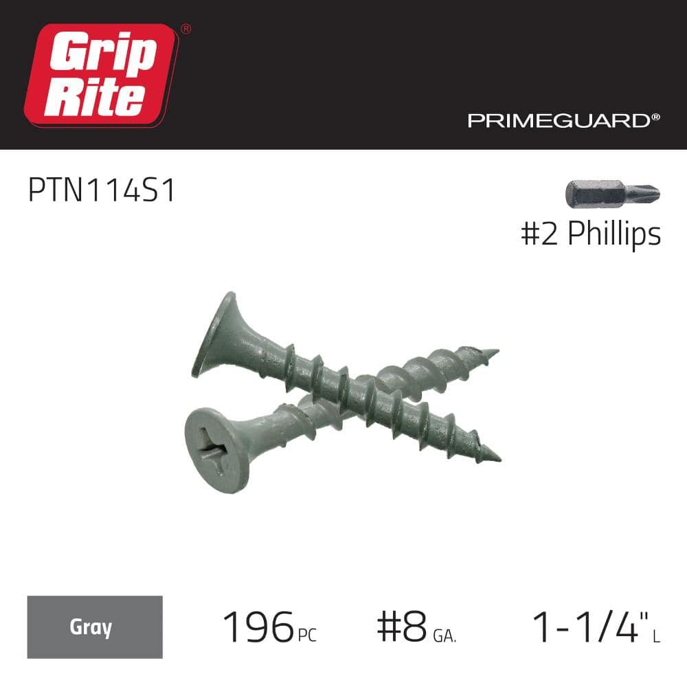 Grip-Rite #8 x 1-1/4 in. #2 Phillips Bugle Head Coarse Thread Coated Exterior Screws 1 lb. Box