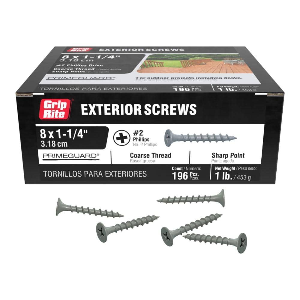 Grip-Rite #8 x 1-1/4 in. #2 Phillips Bugle Head Coarse Thread Coated Exterior Screws 1 lb. Box