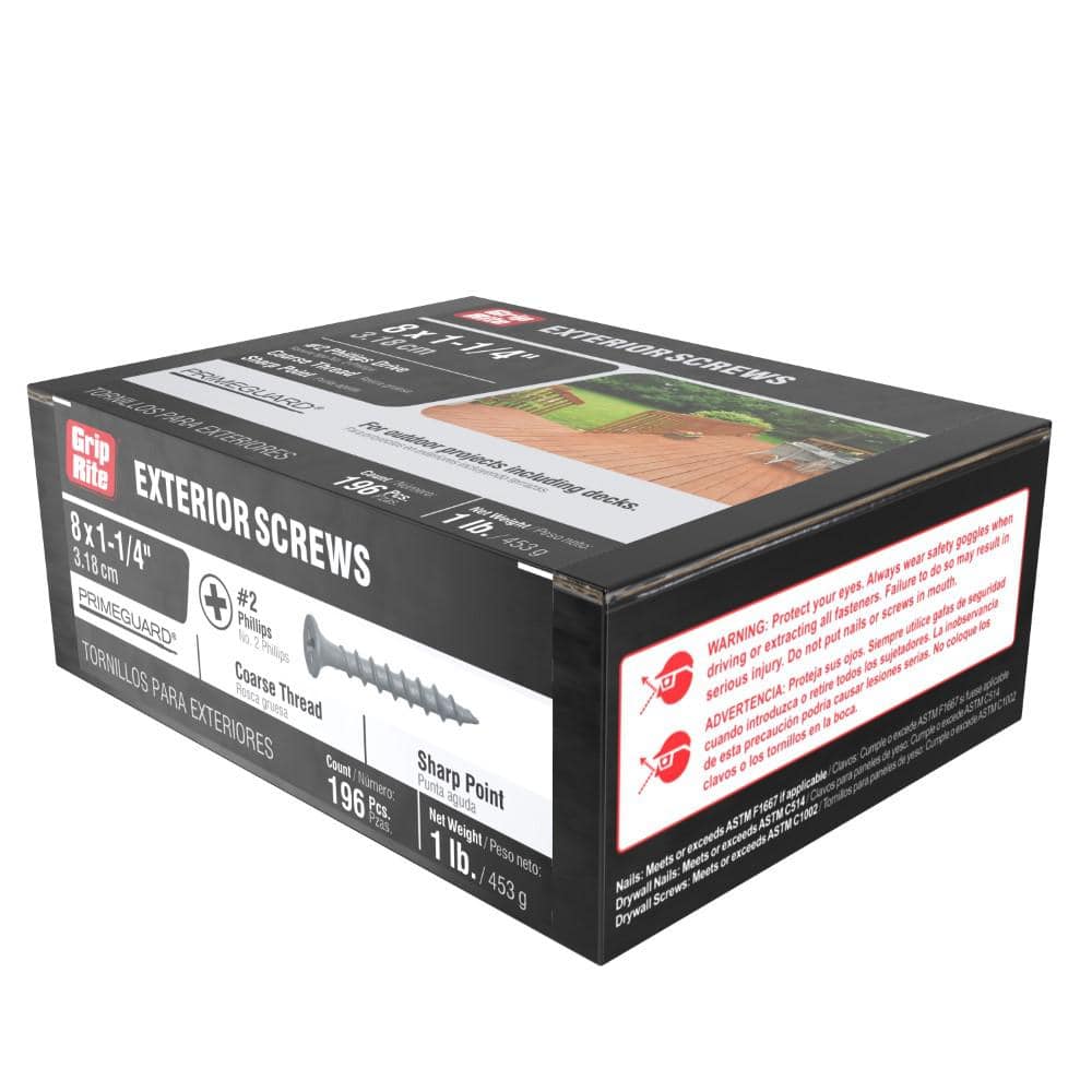 Grip-Rite #8 x 1-1/4 in. #2 Phillips Bugle Head Coarse Thread Coated Exterior Screws 1 lb. Box