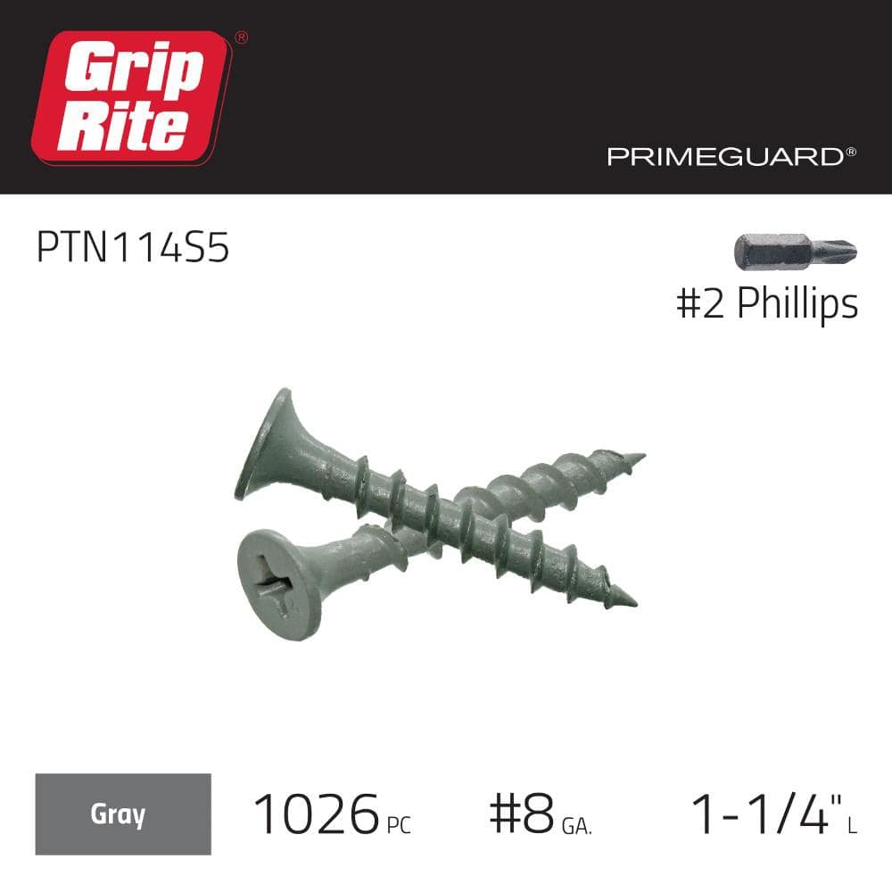 Grip-Rite #8 x 1-1/4 in. #2 Phillips Bugle Head Coarse Thread Coated Exterior Screws 5 lb. Box