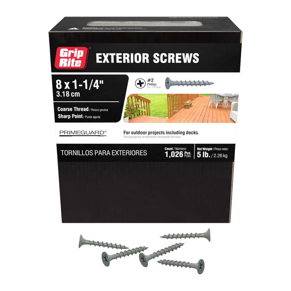 Grip-Rite #8 x 1-1/4 in. #2 Phillips Bugle Head Coarse Thread Coated Exterior Screws 5 lb. Box