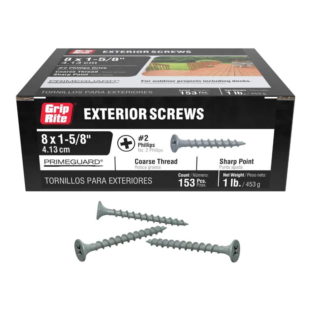 Grip-Rite #8 x 1-5/8 in. #2 Phillips Bugle Head Coarse Thread Coated Exterior Screws 1 lb. Box