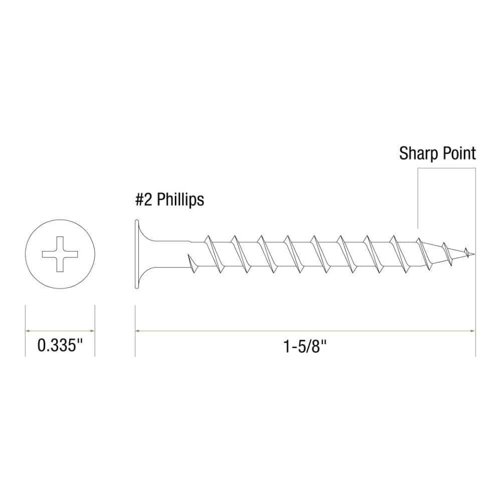 Grip-Rite #8 x 1-5/8 in. #2 Phillips Bugle Head Coarse Thread Coated Exterior Screws 5 lb. Box