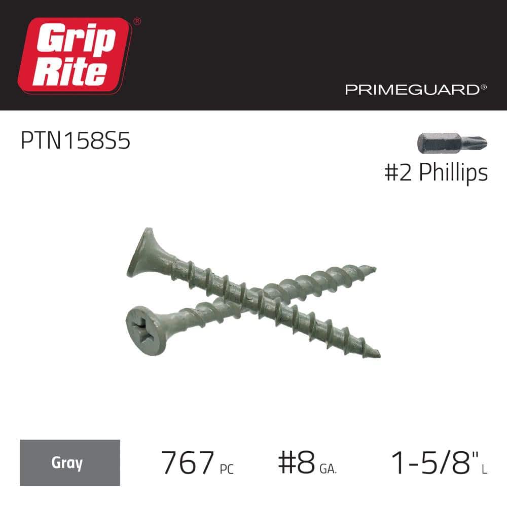 Grip-Rite #8 x 1-5/8 in. #2 Phillips Bugle Head Coarse Thread Coated Exterior Screws 5 lb. Box