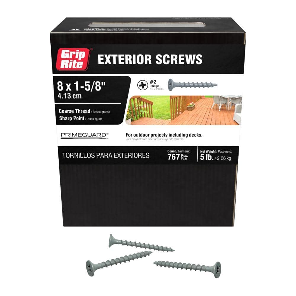 Grip-Rite #8 x 1-5/8 in. #2 Phillips Bugle Head Coarse Thread Coated Exterior Screws 5 lb. Box